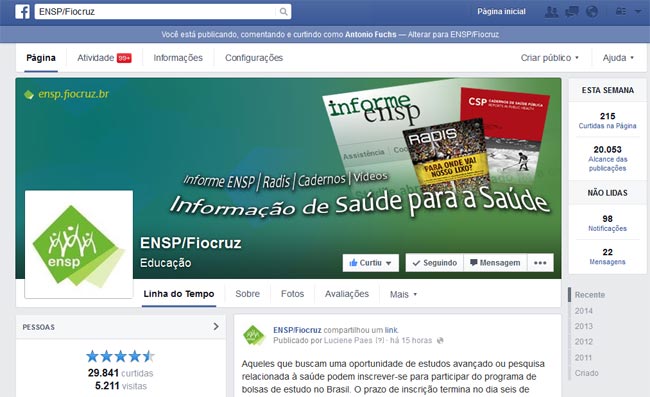 Fanpage da ENSP atinge 30 mil conexões