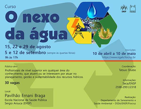 Inscrições para curso que analisa crise hídrica sob o prisma do nexo água-alimento-energia terminam nesta quinta-feira  (10/5)