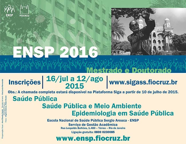 Mestrado e Doutorado ENSP 2016: inscrições terminam em 12/8