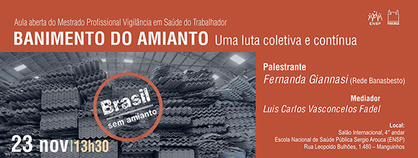 Aula aberta debate o banimento do amianto no Brasil nesta quinta-feira (23/11)