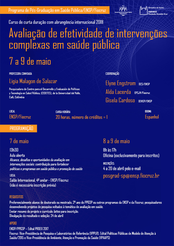 Aula aberta sobre intervenções complexas em saúde pública nesta segunda-feira (7/5)