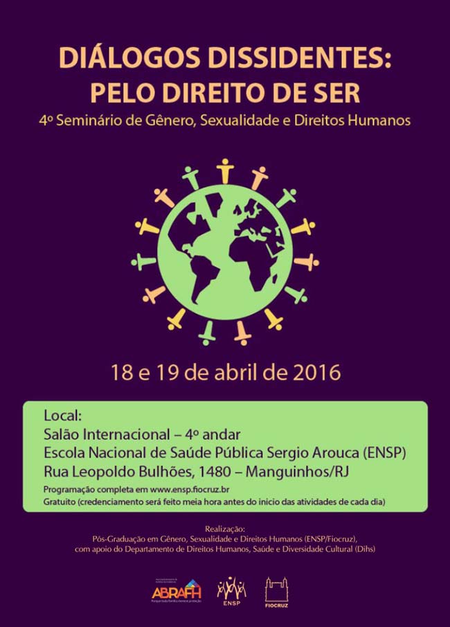 ENSP promove seminário sobre gênero, sexualidade e direitos humanos nos dias 18 e 19/4