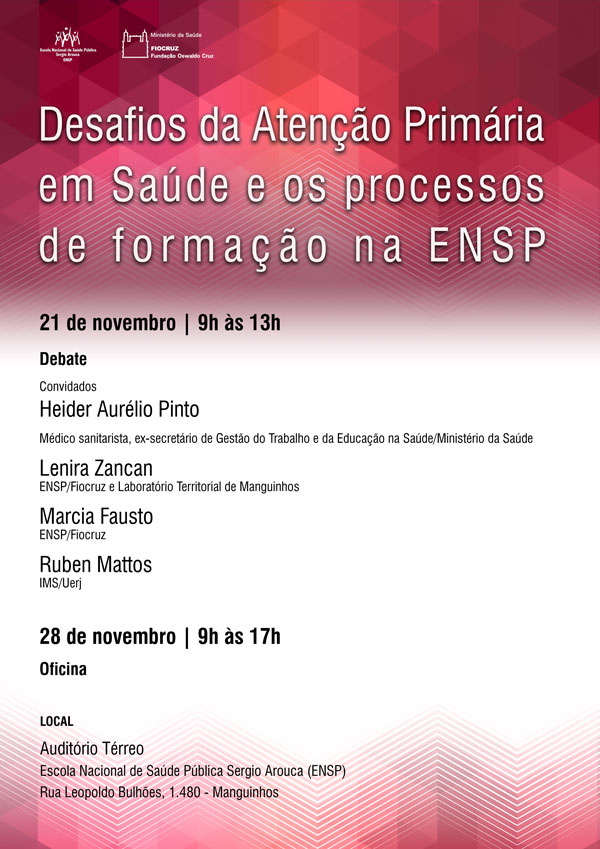 Encontro debaterá APS e formação em saúde na ENSP segunda-feira (21/11)