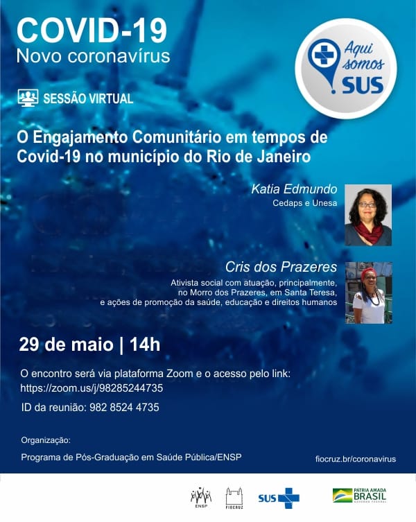 Sessão virtual debaterá engajamento comunitário em tempos de Covid-19 no Rio de Janeiro