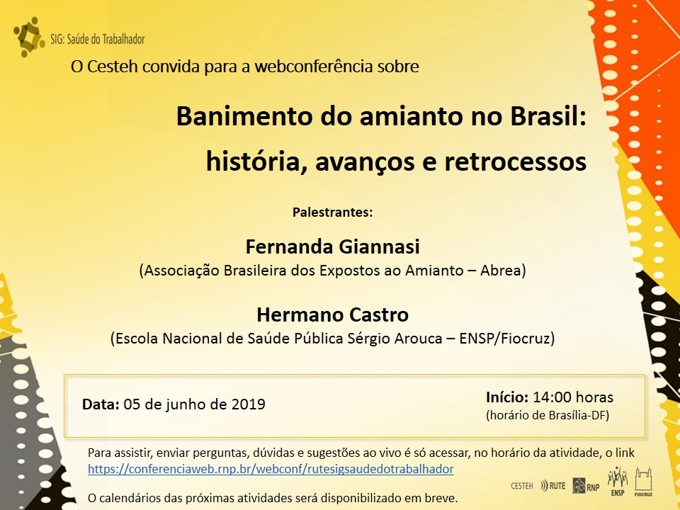 Webconferência debate o banimento do amianto no Brasil nesta quarta-feira (5/6)